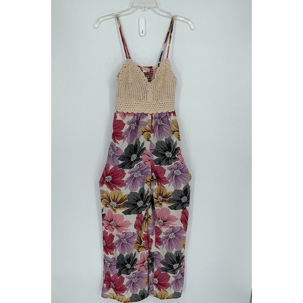 BOG Collective NWT Women's Multicolor Floral Crochet Wide Leg Jumpsuit Size S